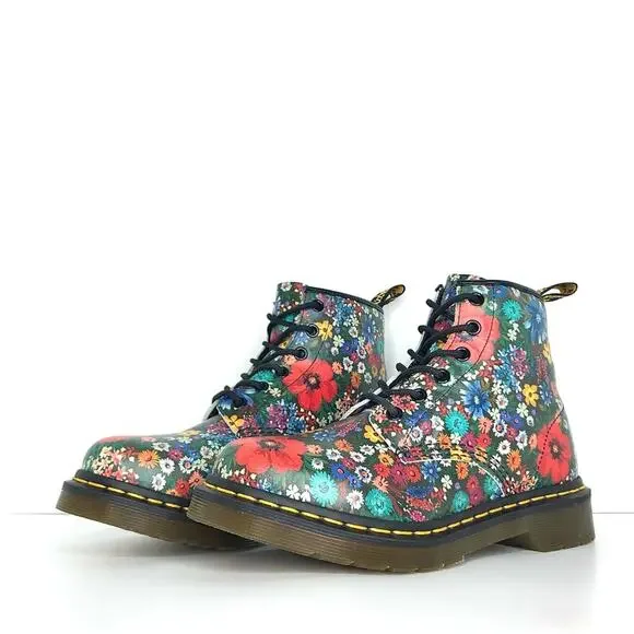 Dr Martens 101 Wanderlust Floral Leather Lace Up Ankle Boots Women’s 7 Shoes - Picture 2 of 13